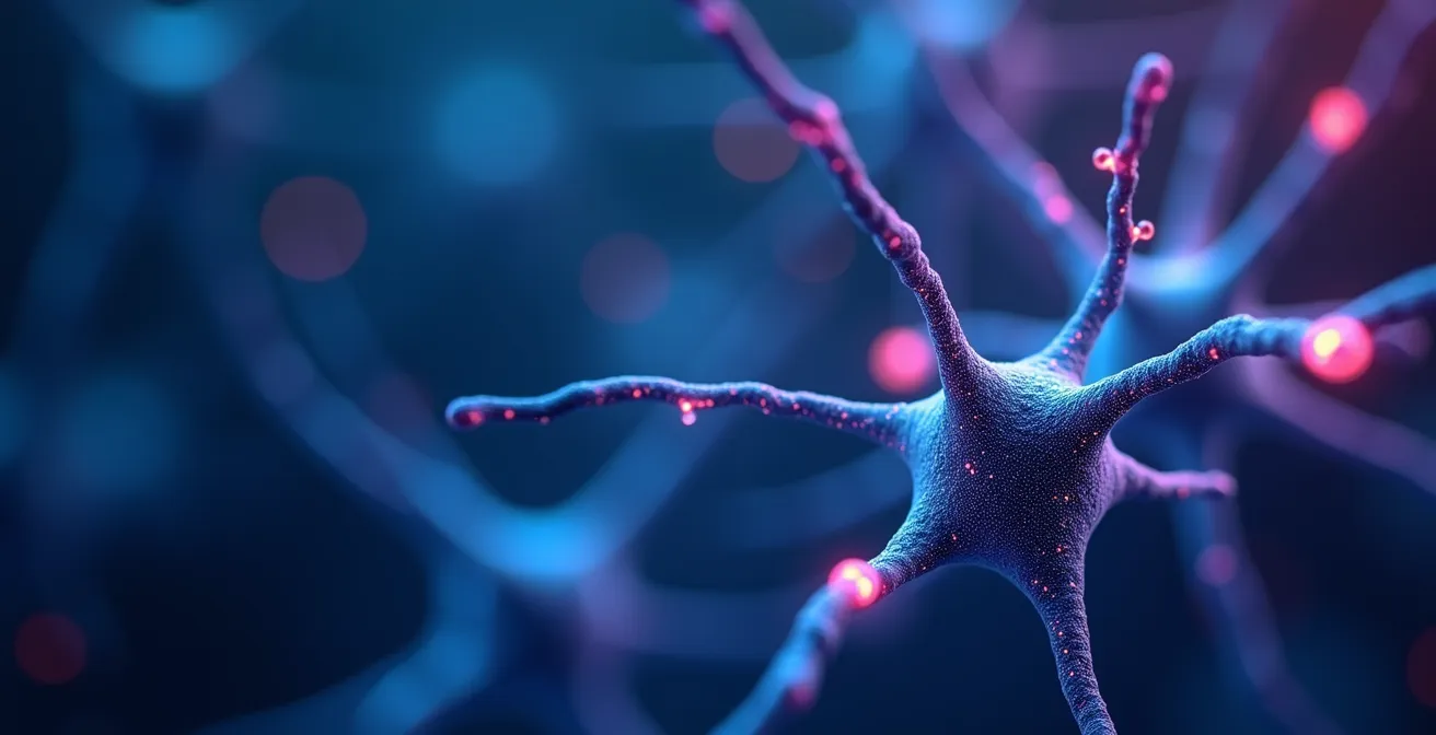 Illustration symbolique représentant des neurones et neurotransmetteurs